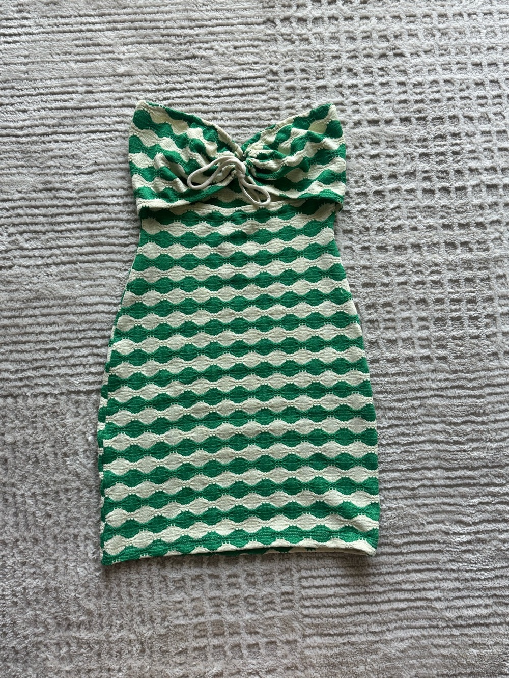 Bershka Green and Cream Knit Strapless Dress